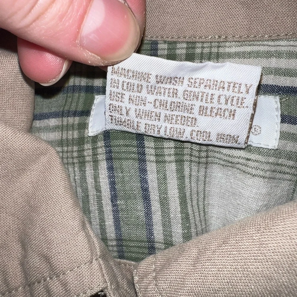 Cherokee Khaki Tan Button Up Long Sleeve Utility Jacket  Y2K Plaid Lining Size S - Picture 11 of 12